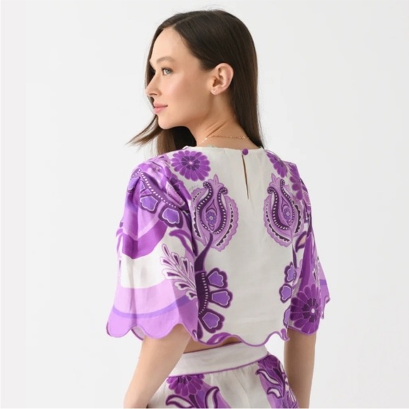 FARM Rio Purple Color Festival Euroflax Cream Cropped blouse, XL, NWOT - Picture 6 of 10